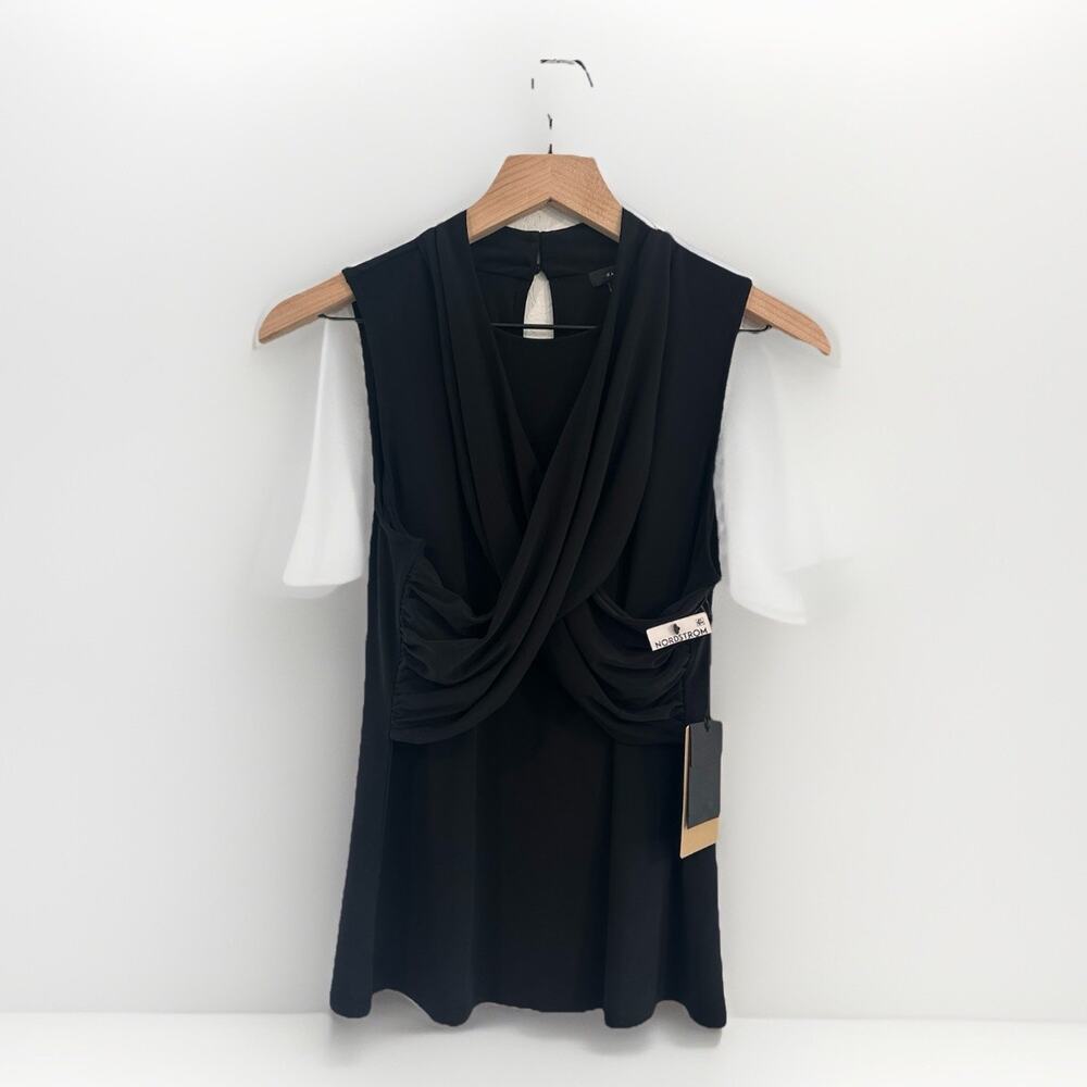 New Nordstrom Halogen Women’s Black Sleeveless Faux Wrap Top Medium Black